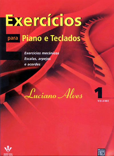 Capa do livro Exercícios para Piano e Teclados com teclado em forma de onda - Luciano Alves.
