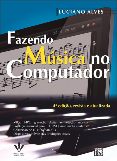 Capa do livro Fazendo Música no Computador com teclado e monitor - Luciano Alves.