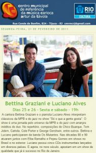 Divulgação show do Duo Bettina Graziani e Luciano Alves, RJ