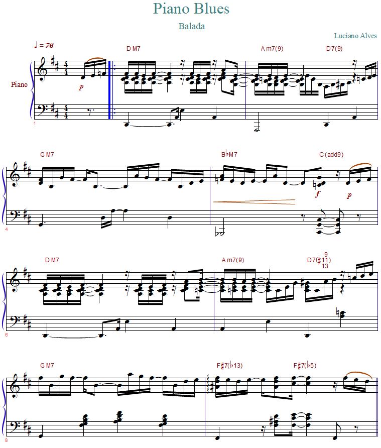 Partitura do Piano Blues - Luciano Alves (com cifras do Finale)